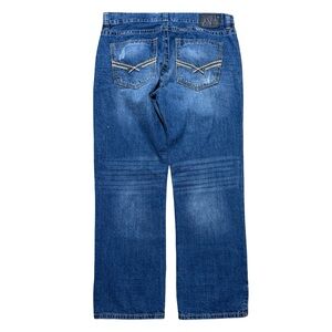 Mens Y2K TK Axel Dark Wash Relaxed Straight Buckle Blue Jeans Size 38x32